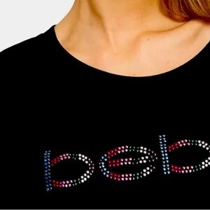 NWT Plus Size Short Sleeve Bebe Black & Gorgeous Beaded Boxy Tee with Logo